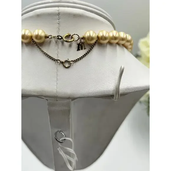 Majorica Spain‎ M 8-9mm Golden Pearl Necklace 15.5” 12kt GF Clasp 925 Chain